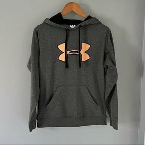 Under Armour Gray Orange Logo Hoodie Sweatshirt Medium